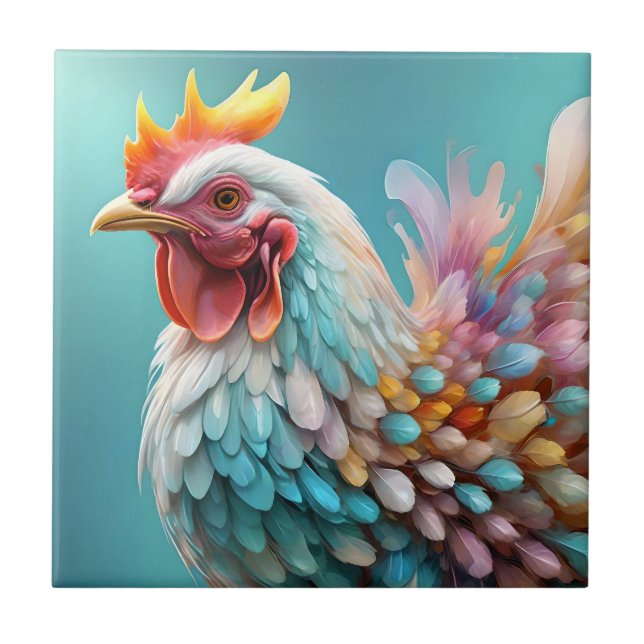 Carreau "Plumes de couleur : le poulet arc-en-ciel" (Devant)