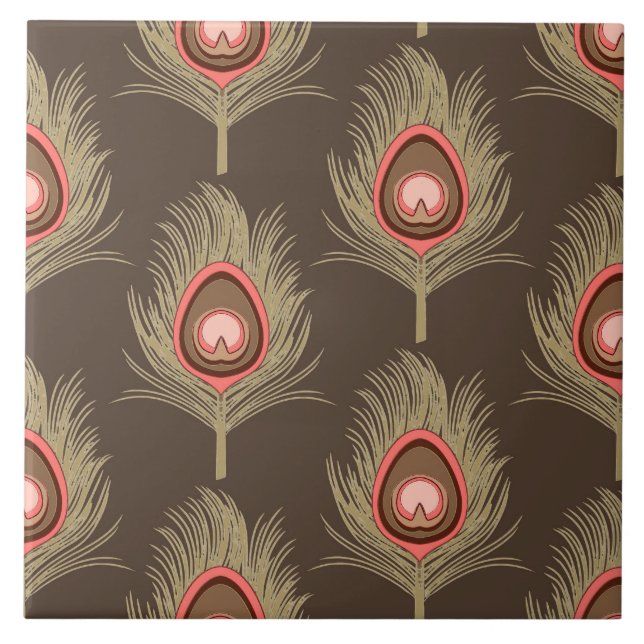 Carreau Plumes de paon, beige sur Brown de chocolat foncé (Devant)