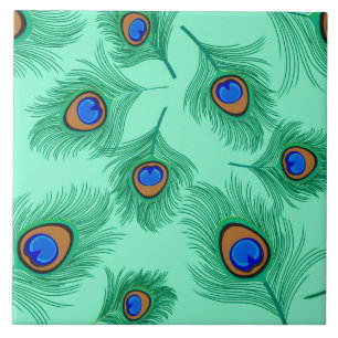 Carreau Plumes de paon turquoise sur Aqua clair