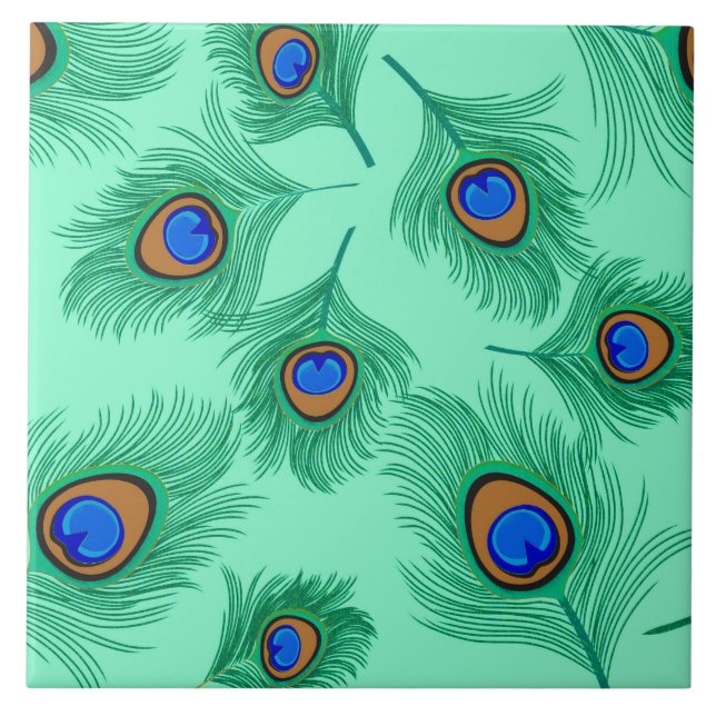 Carreau Plumes de paon turquoise sur Aqua clair (Devant)