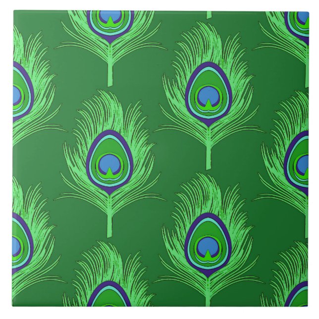 Carreau Plumes de paon, vert citron sur vert émeraude (Devant)