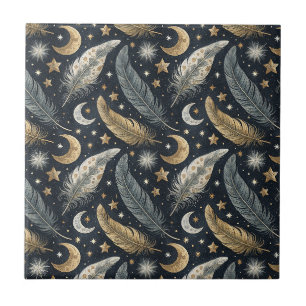 Carreau Plumes Magiques Célestes Motif Lune & Étoiles en O