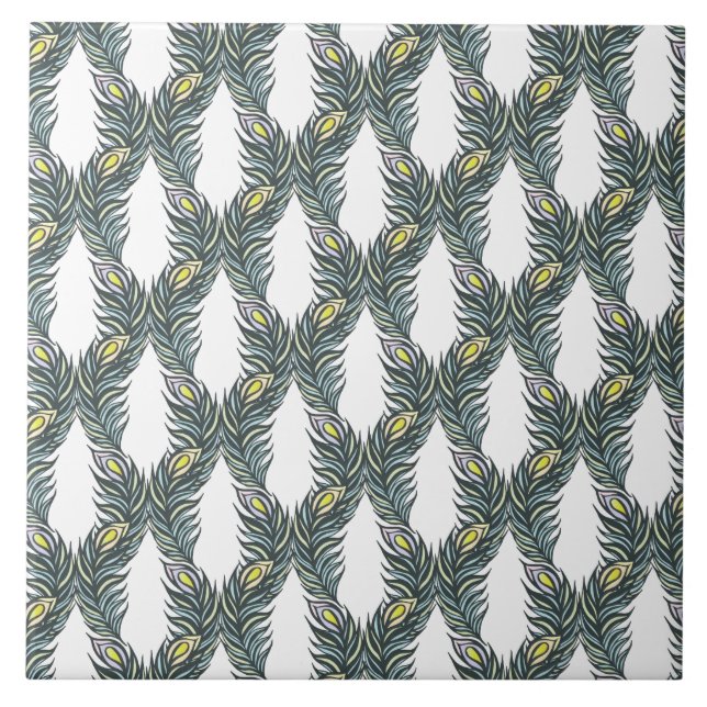 Carreau Plumes Peacock noir, vert et blanc rustique (Devant)