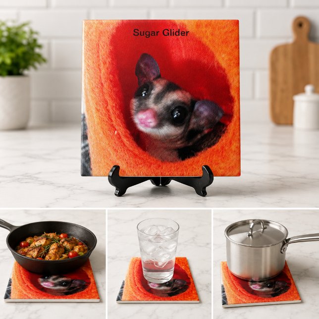 Carreau Pochette de sommeil orange pour glider sucré migno (Cute Sugar Glider Orange Sleeping Pouch Pet Decor Tile)