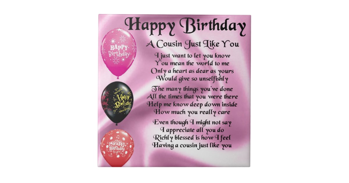 Carreau Poeme De Cousin Rose Joyeux Anniversaire Zazzle Fr