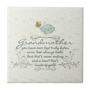 Carreau Poème de grand-mère avec des oiseaux