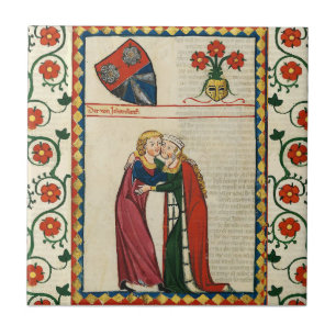 CARREAU POÈTE ALLEMAND, SA BELLE DAME, MINIATURE MÉDIÉVALE