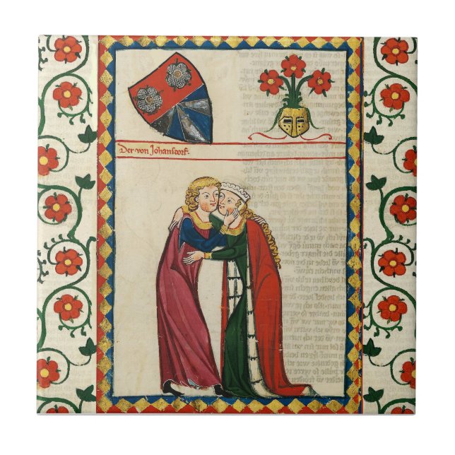 CARREAU POÈTE ALLEMAND, SA BELLE DAME, MINIATURE MÉDIÉVALE (Devant)