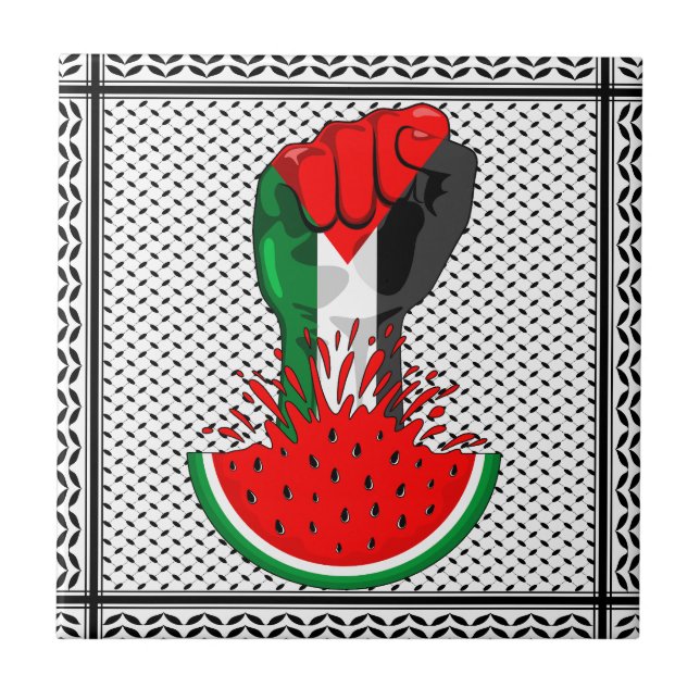 Carreau Poing de résistance palestinienne sur le symbole d (Devant)