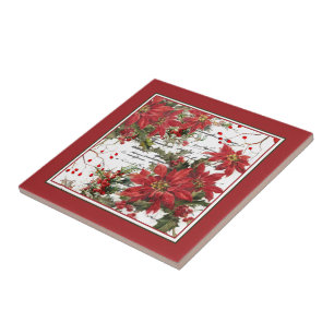 Carreau Poinsettia et houx