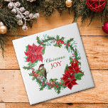 Carreau Poinsettia Holly Berry Christmas Joy<br><div class="desc">Ce joli carreau en céramique de vacances a une image vintage d'une fraise sainte et une couronne de poinsettia rouge. D'un côté, se dresse un petit oiseau lumineux. Au centre se trouve le texte personnalisé en vert et rouge qui dit "Christmas JOY" dans l'exemple, mais vous pouvez facilement le changer,...</div>