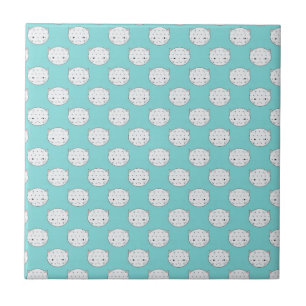 Carreau Point blanc chaton visage sur sarcelle