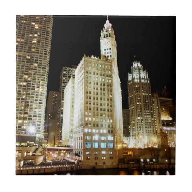 Carreau Point de repère célèbre de Chicago la nuit (Devant)