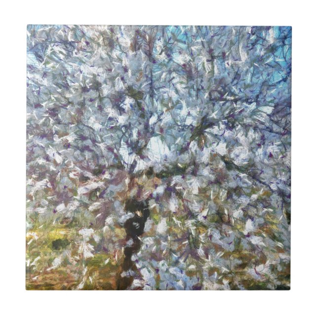 Carreau Pointillisme en fleurs d'amandes du printemps (Devant)