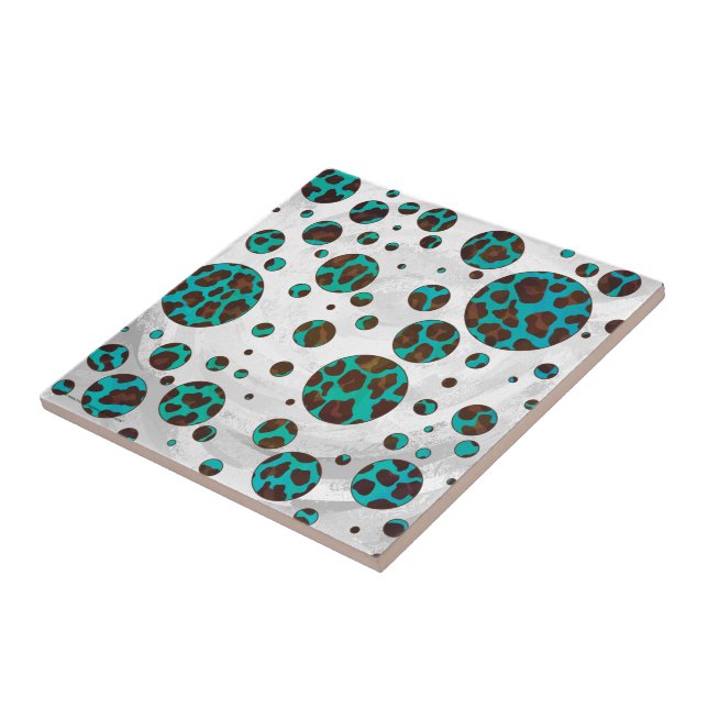 Carreau Points Leopard Brown et Turquoise PrintPolka (Côté)