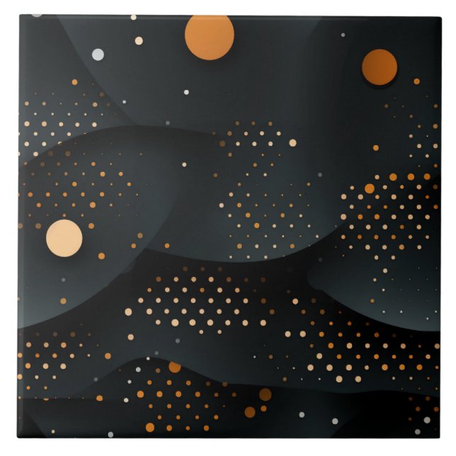 Carreau Points orange vibrant, Cercles noirs dynamiques (Devant)