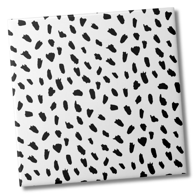 Carreau Points simples Motif noir blanc (Simple Messy Dots Pattern Black White Ceramic Tile)