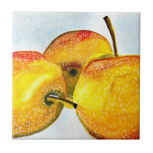 Carreau Poires Nashi jaunes aquarelle fruit