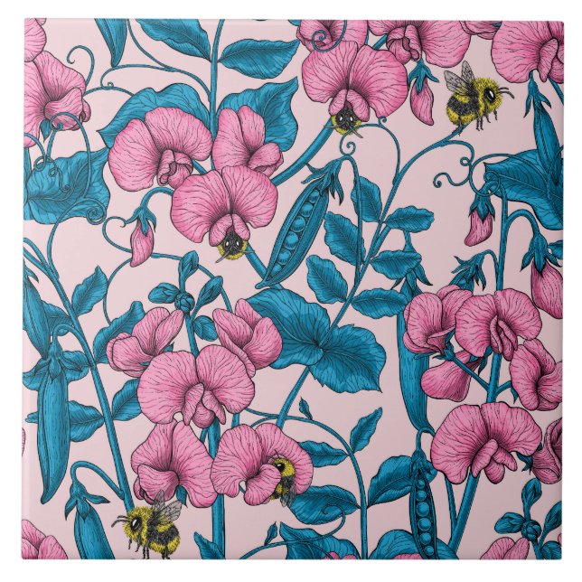 Carreau Pois doux et bourdons, rose et bleu (Devant)