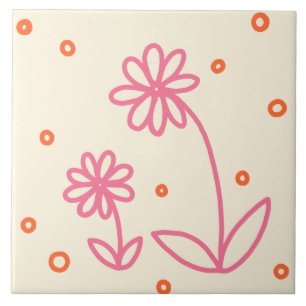 Carreau Pois et marguerites 2 - Rose, orange et crème
