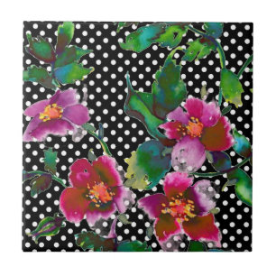 Carreau Pois-points en noir/blanc Rose vintage