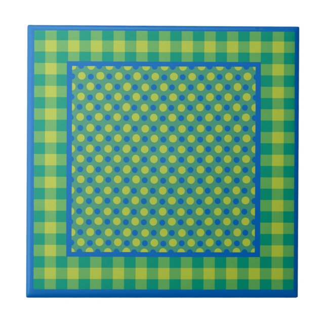 Carreau Pois vert néon et bleu émeraude, chèques (Devant)