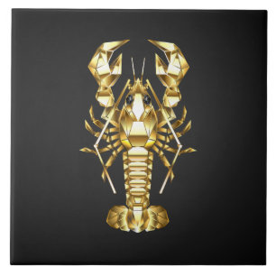 Carreau Poisson à langouste polygonale dorée sur noir