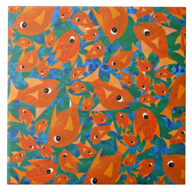 Carreau Poisson amusant orange sur Arrière - plan vert ble (Devant)