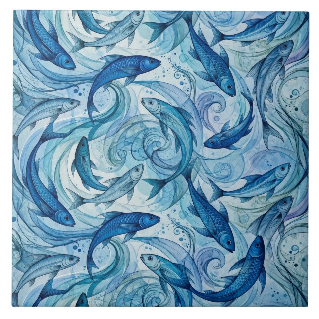 Carreau Poisson Bleu Mystique Flowing Harmony (Devant)