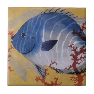 Carreau Poisson Bleu Tropical Vieille Corail Marin Vie Océ