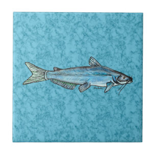 Carreau Poisson-chat bleu
