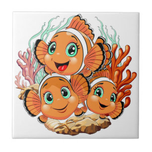 Carreau Poisson clown Dessin animé Mignon Famille Sous l'e