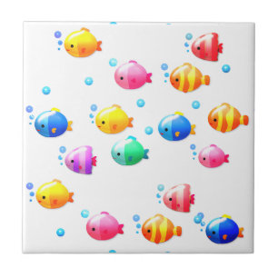 Carreau Poisson coloré heureux avec bulles