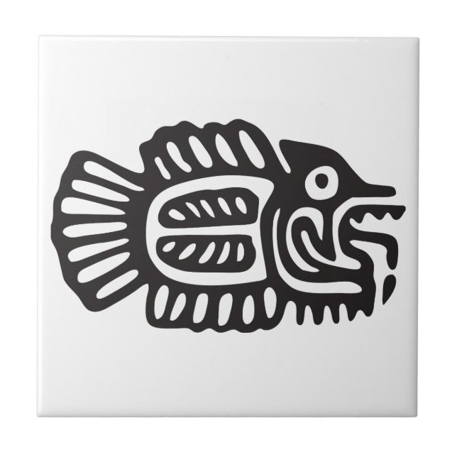 Carreau Poisson, hiéroglyphe mexicain(Maya) (Devant)