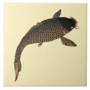 Carreau Poisson koi japonais vintage par Toyohara Chikanob
