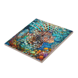Carreau Poisson Lion sous-marin Art en verre
