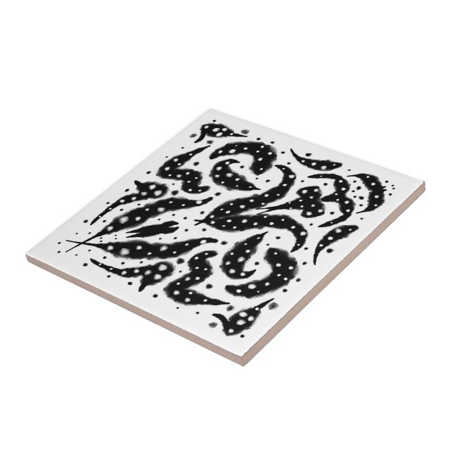 Carreau Poisson mouillé tacheté noir et blanc Art abstrait (Côté)