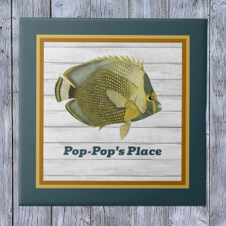 Carreau Poisson-papillon envoyé en Turquoise et or avec no