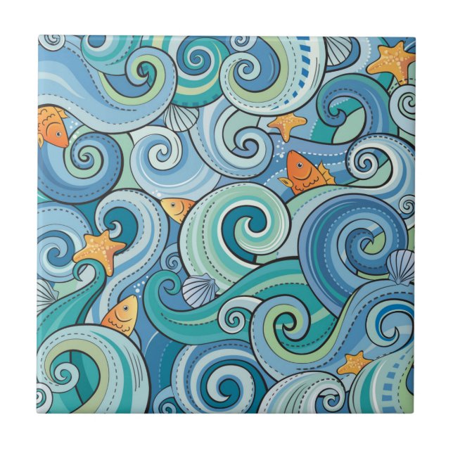Carreau Poisson parmi les Motifs des vagues (Devant)