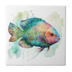Carreau Poisson perroquet, Aquarelle, Carrelage en céramiq