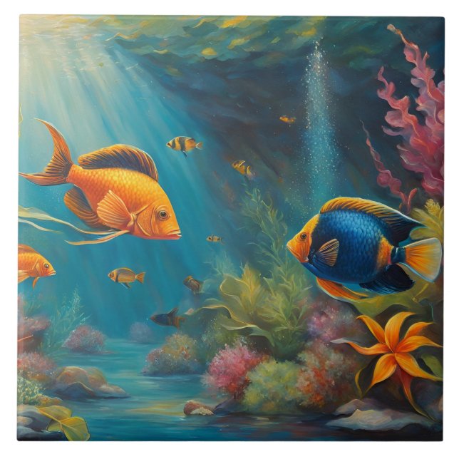 Carreau Poisson tropical dans l'océan avec corail et algue (Devant)