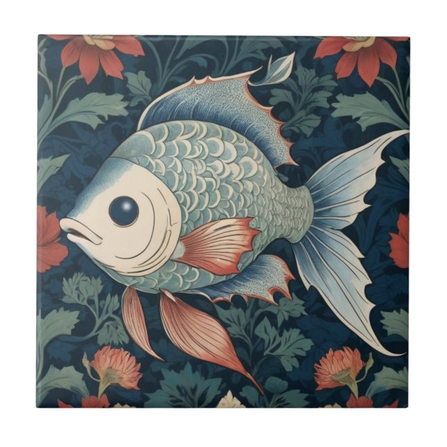 Carreau Poisson tropical style William Morris Marine aquat (Devant)