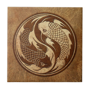 Carreau Poissons âgés et portés de Yin Yang Koi