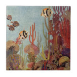 Carreau Poissons-anges en corail, poissons tropicaux Vinta<br><div class="desc">Illustration vintage vie marine poisson ange tropical nageant dans un récif corallien. Mettez votre équipement de plongée,  nagez avec le poisson et voyagez sous l'eau jusqu'au fond de la mer bleue profonde !</div>