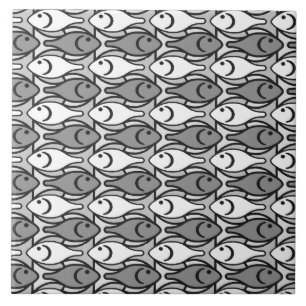 Carreau Poissons modernes, gris, blanc et noir de la