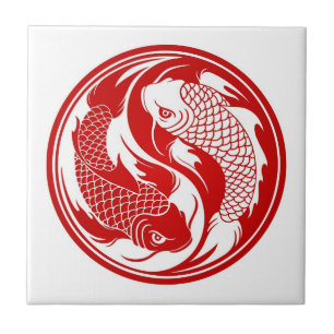 Carreau Poissons rouges et blancs de Yin Yang Koi