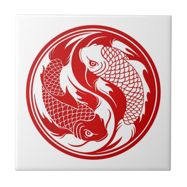 Carreau Poissons rouges et blancs de Yin Yang Koi (Devant)