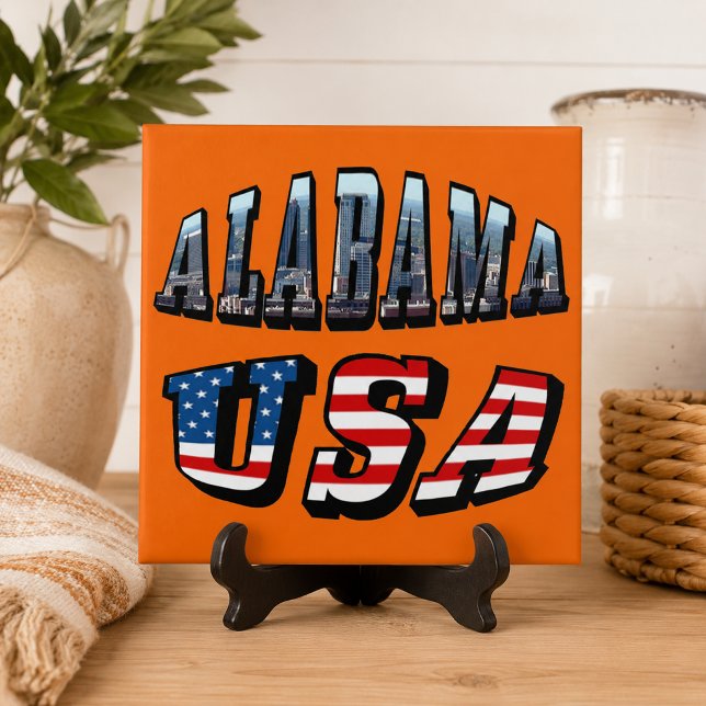 Carreau Police d'image de l'Alabama et drapeau américain (Alabama Picture and USA Flag Font Tile)