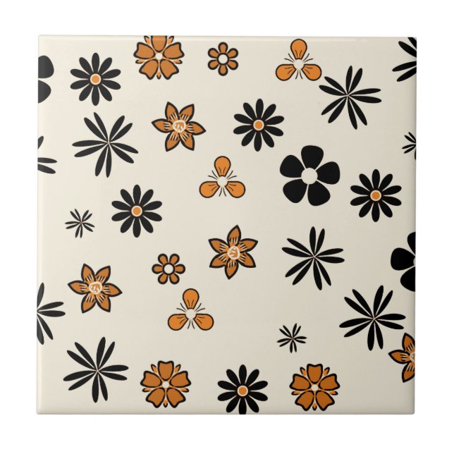 Carreau POLKA and DOTS, FLORES PUNTEADAS NARANJA Y NEGRO (Devant)