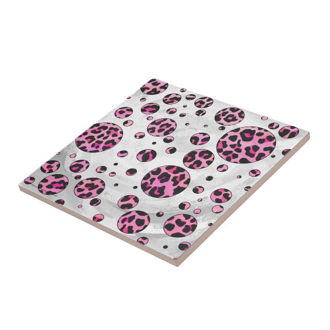 Carreau Polka Leopard Pot noir et rose chaud (Côté)